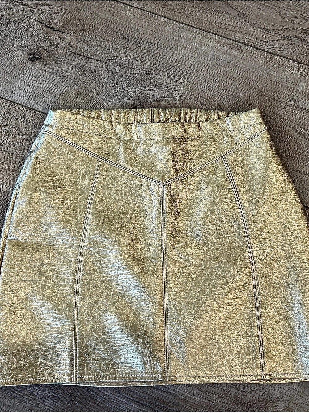 Rock & Roll Denim Metallic Mini Skirt in Gold side zip  Size Small Wonder Woman